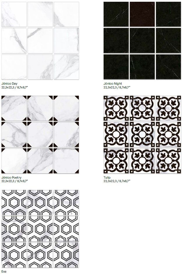 22,3x22,3 cm Mo Jónico Night fekete márványos fehér erezettel matt járólap és csempe
