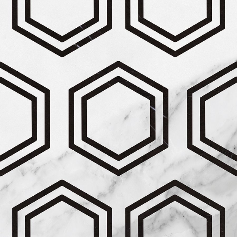 22,3x22,3 cm Mo Jónico Exa fehér márványos szürke erezet hexagon mintás matt járólap és csempe