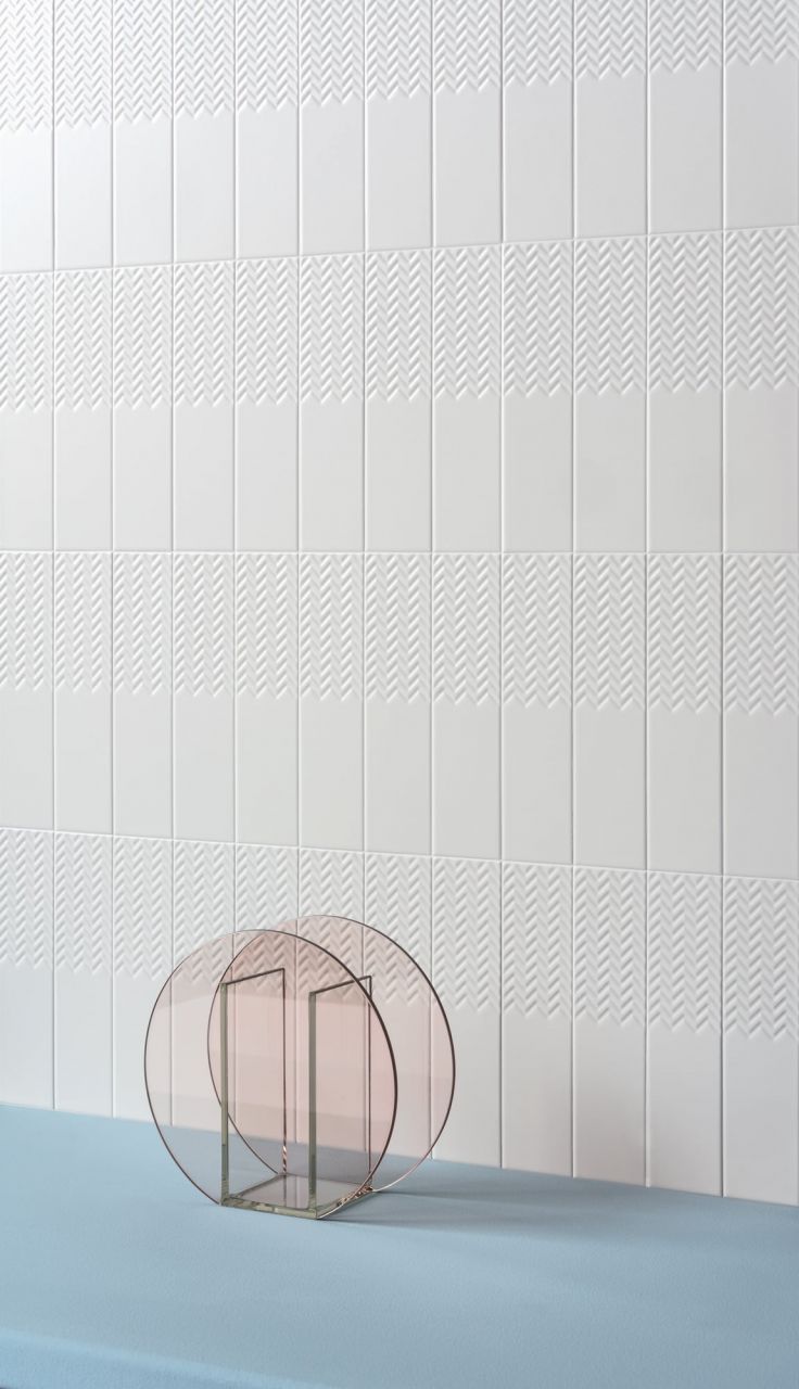 5x20 BISQUIT WAVES Bianco fehér matt nyomott hullám mintázatú fali csempe